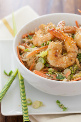 Asian Shrimp & Noodles with Tahini Sauce